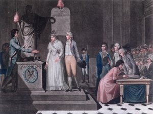 Maire conduisant un mariage républicain pendant la période de la Révolution française, vers 1795 - Legrand